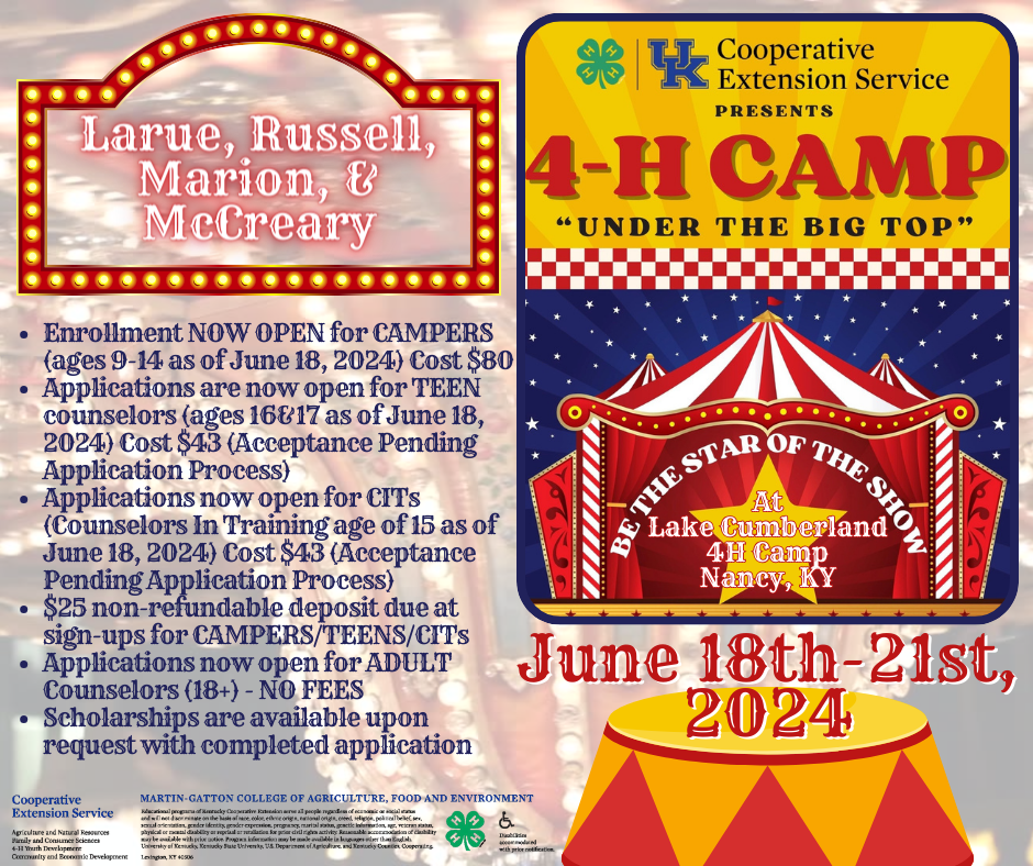 4-H Camp 2024- June 18-21, 2024