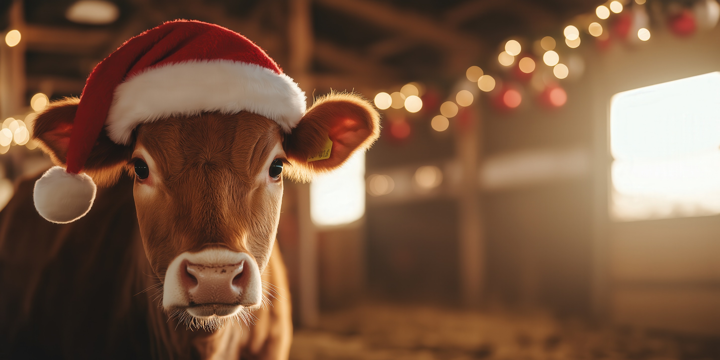 cow in santa hat